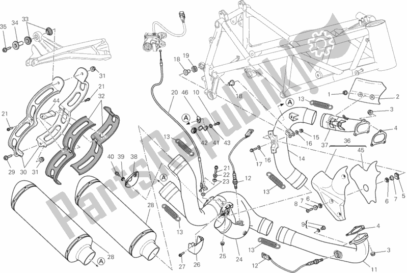 All parts for the Exhaust System of the Ducati Streetfighter S USA 1100 2012